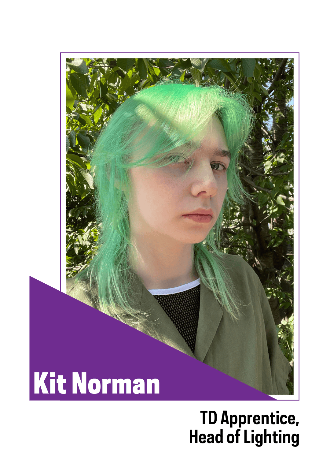 Green haired person in nature background