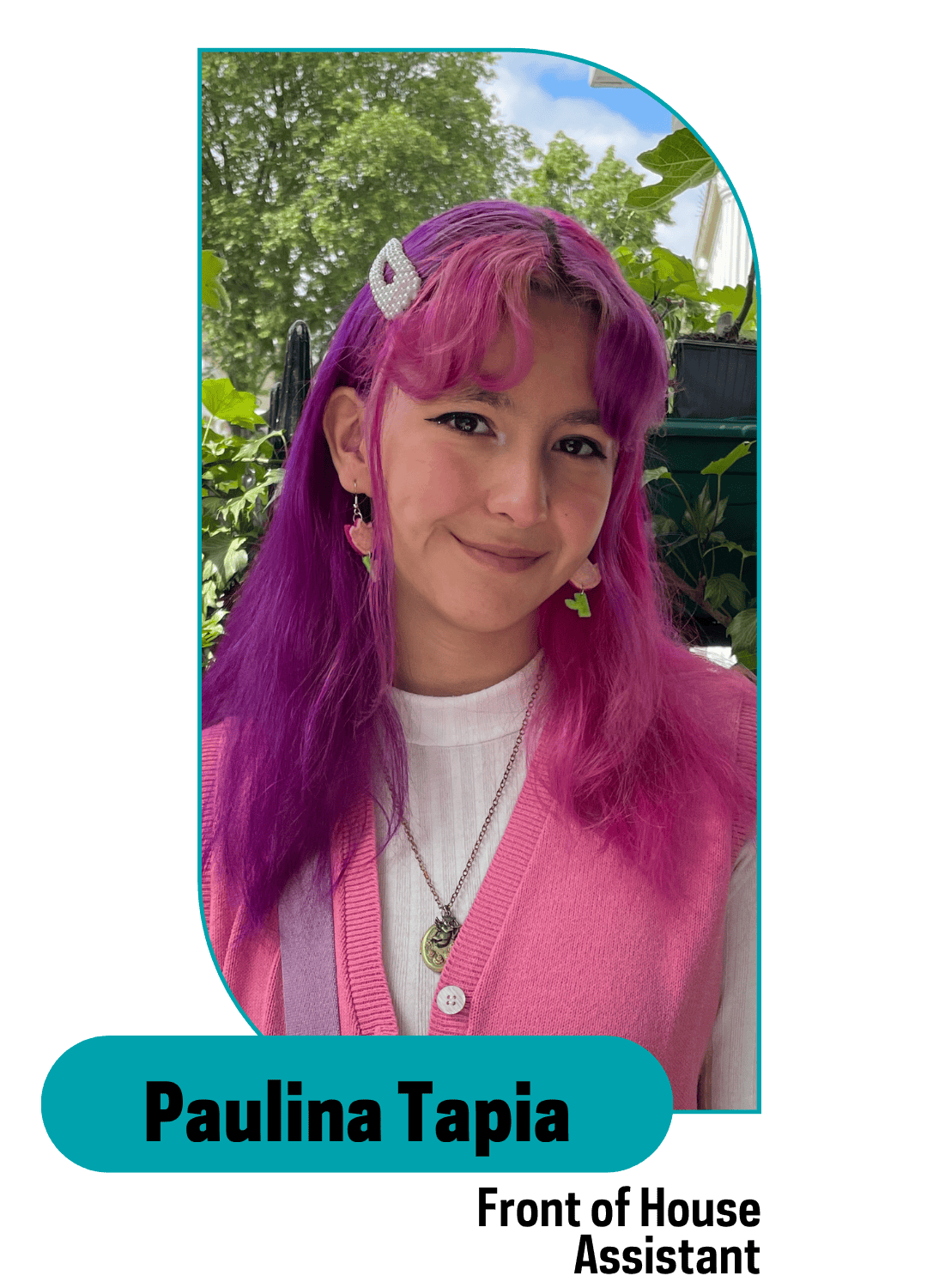 smiling pink haired girl wearing pink clothing