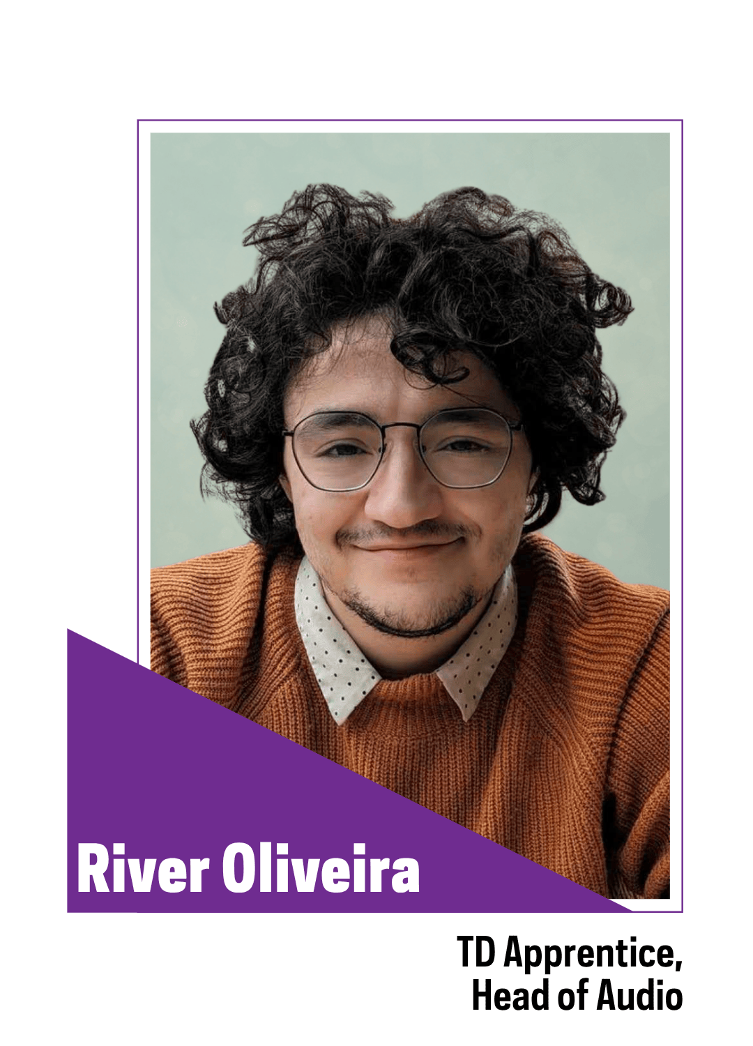 curly haired man wearing glasses and orange sweater