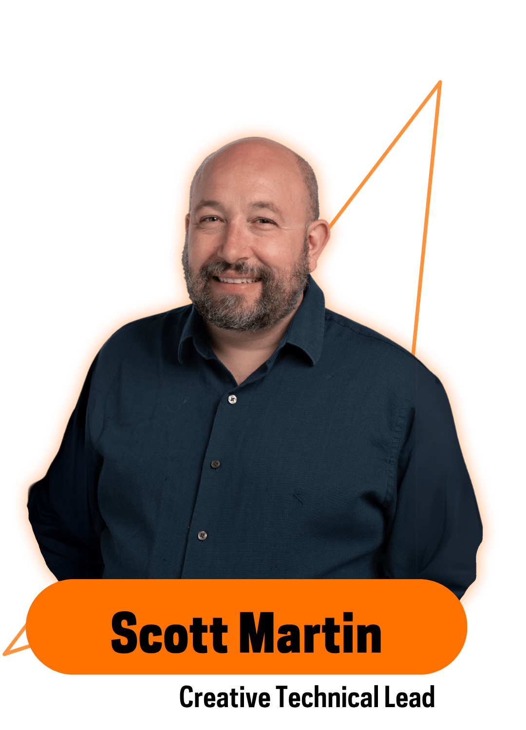 smiling man with facial hair and navy blue button up shirt