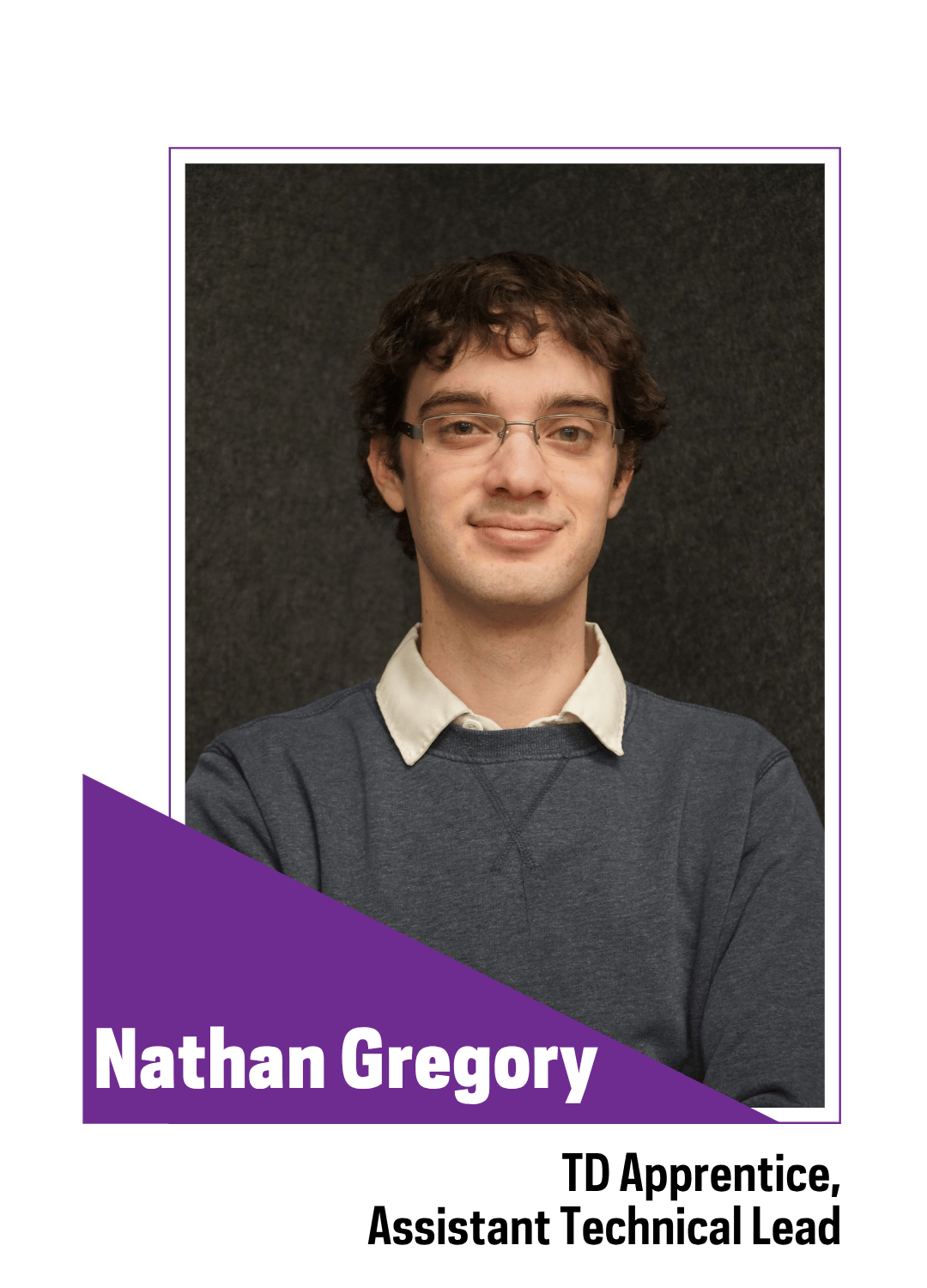 guy with glasses wearing a gray sweater with a white collar