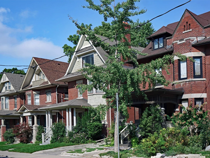Row of older brick homes in Toronto