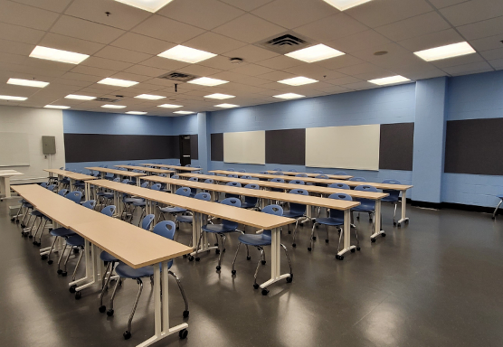A refreshed, flat classroom on Toronto Metropolitan University Campus