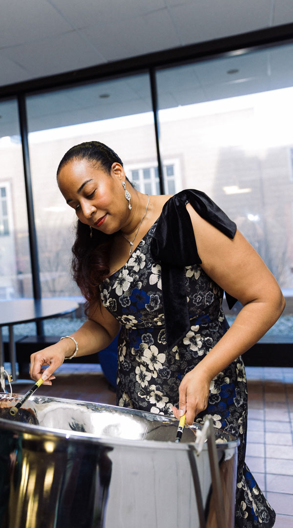 Suzette Vidale playing steel pan at the Viola Desmond Awards. 