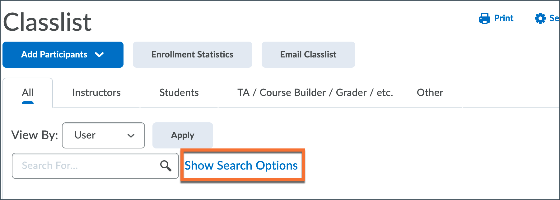 Filter the classlist search results