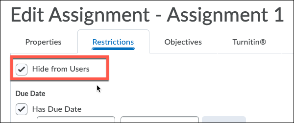 The "hide from users" option for an assignment