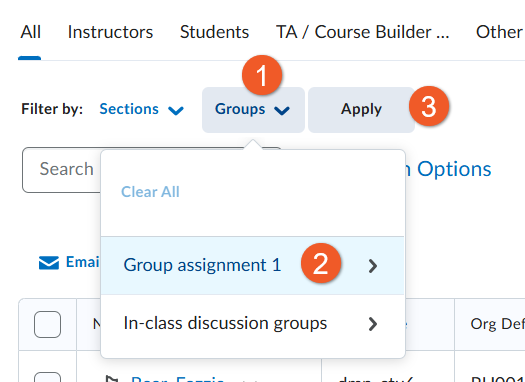 Viewing the classlist by section