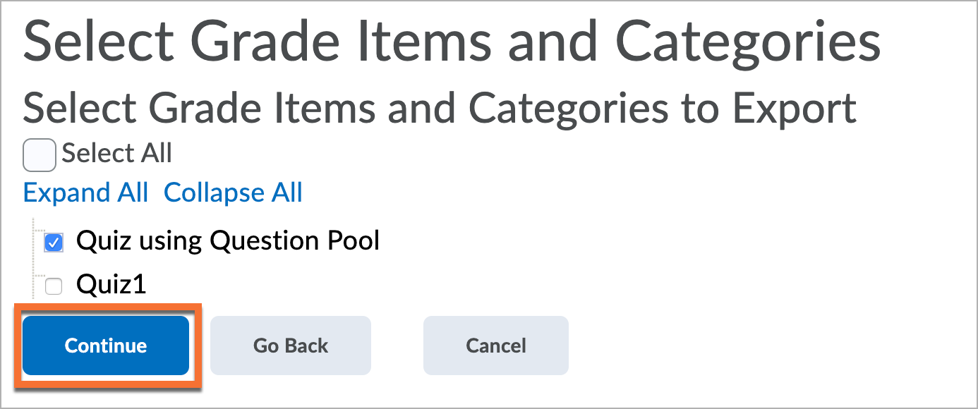 Select specific items to include, if applicable