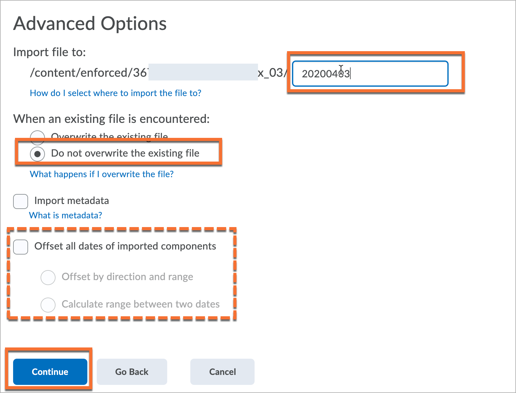 Advanced options during import