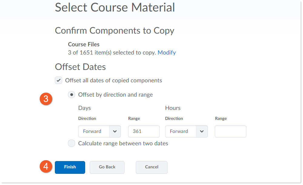 Copying content - selecting the components to be copied