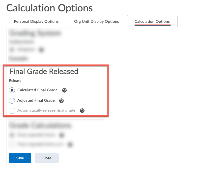 Select which final grade column to release to RAMSS