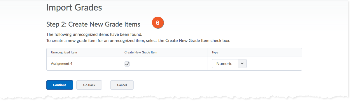 Enter grade items in spreadsheet