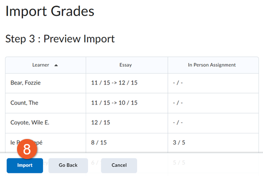 Enter grade items in spreadsheet