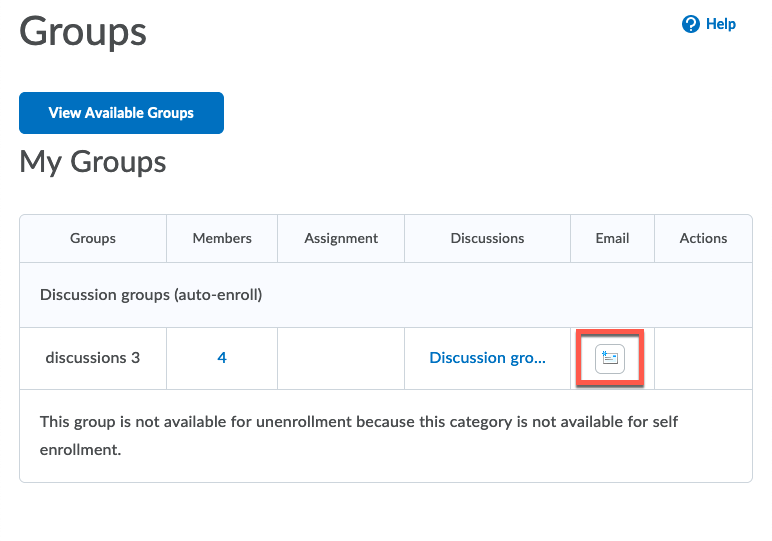 The group email button (student view)
