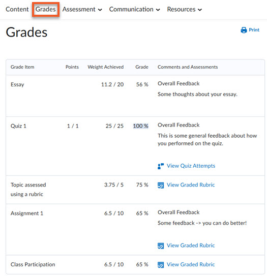 View interim grades