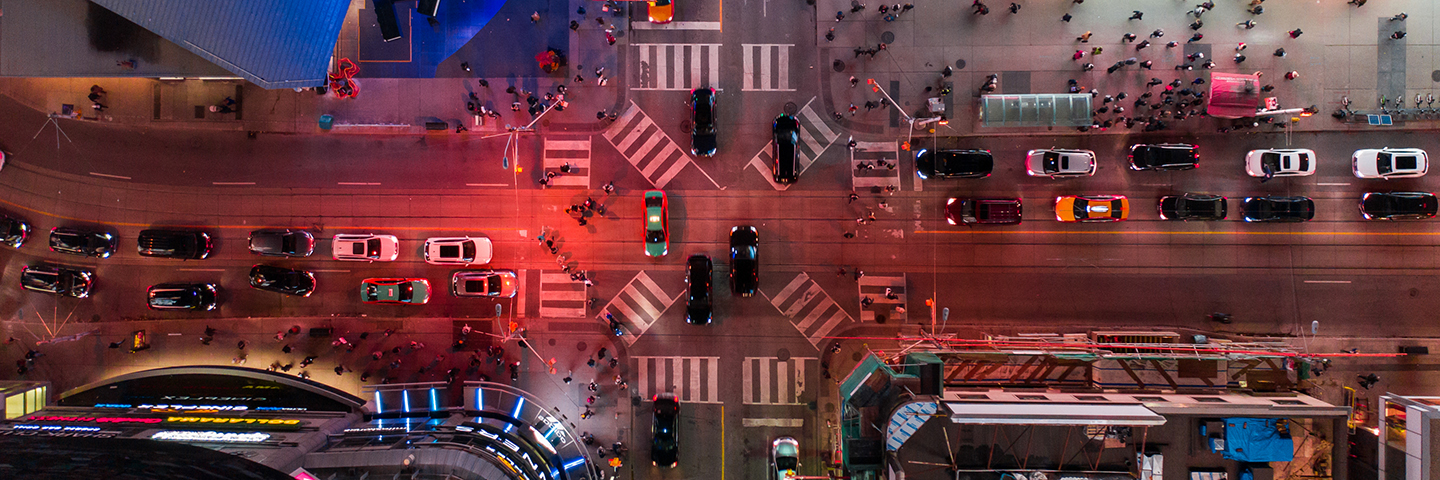 An aerial view of the Sankofa Square (Yonge and Dundas streets) intersection.