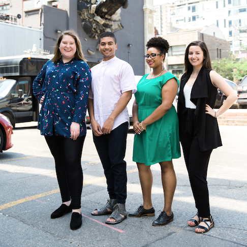 Creative Industries students standing outisde building on Ryerson campus