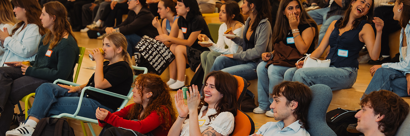 Students interacting in a creative showcase
