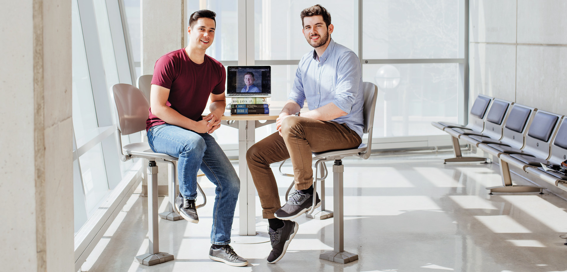 Coop and career student sitting in lounge