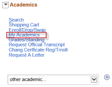 My Academics link highlighted in the Academics section