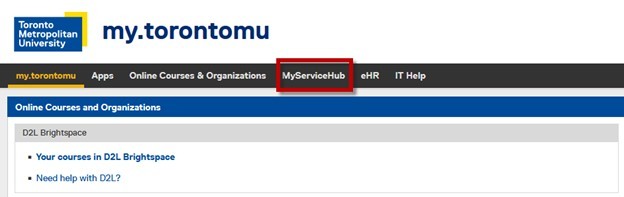  MyServiceHub tab in mytorontomu.ca portal