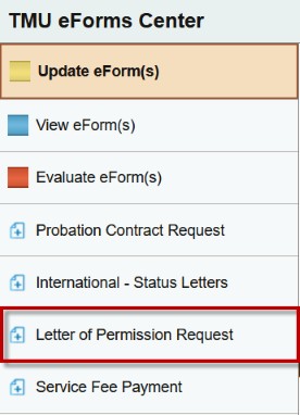 Letter of Permission eForms request