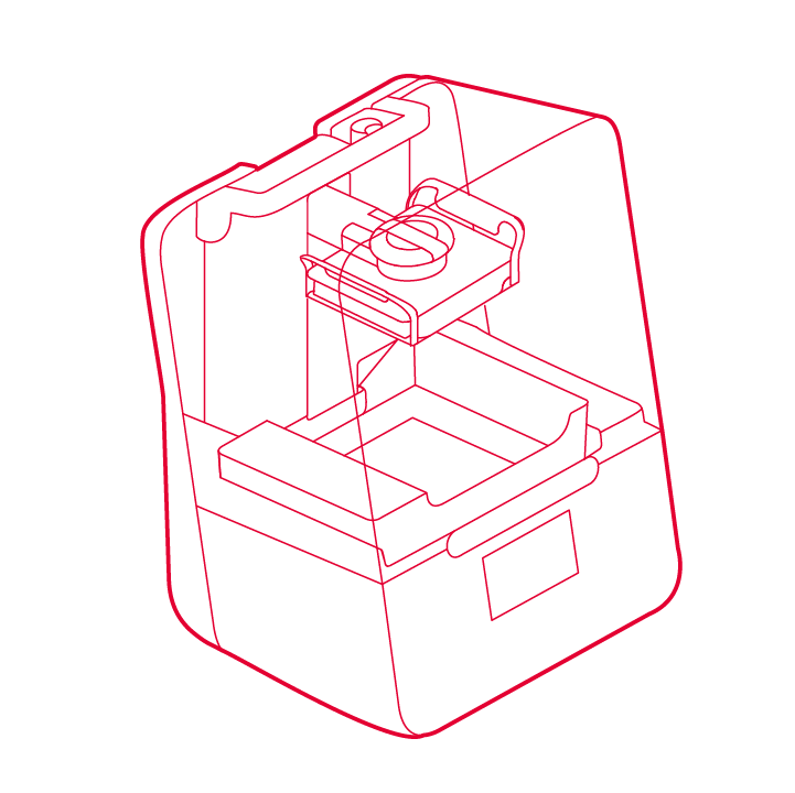 A line drawing of the Form 3 Printer.