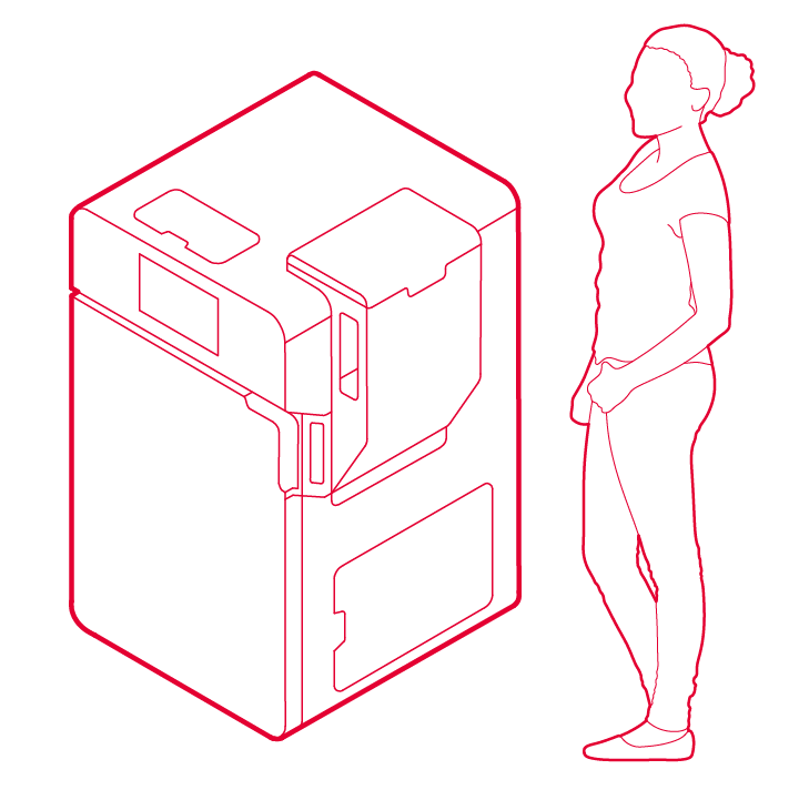 A line drawing of the Formlabs Fuse 1