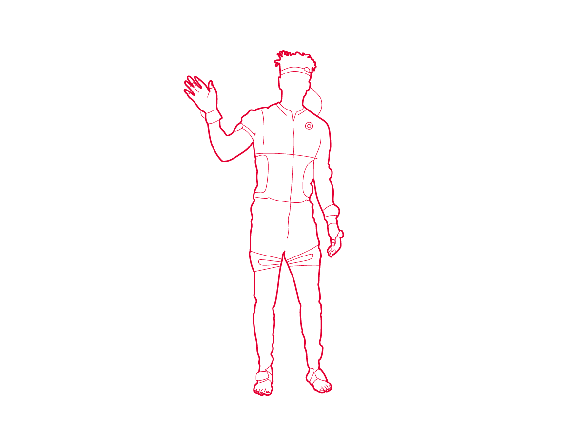 A line drawing of a person wearing a Rokoko Smartsuit Motion Capture suit. The person's silhouette is waving to the camera. 