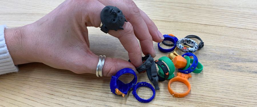a collection of custom colourful plastic rings 