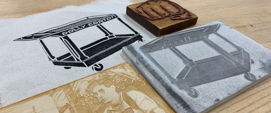 Samples of  laser raster stamp exteriments on various material substrates