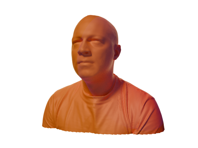 Orange coloured 3D scan of Mark Francis