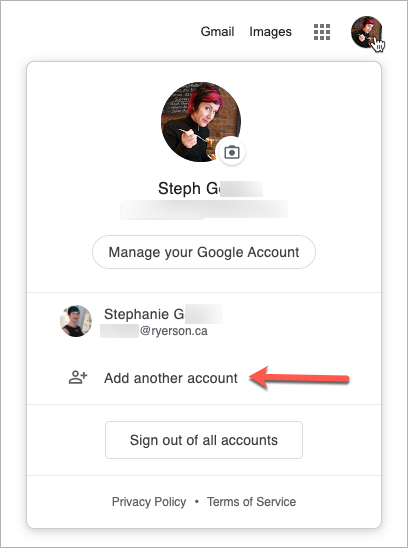 Google settings "Add another account"