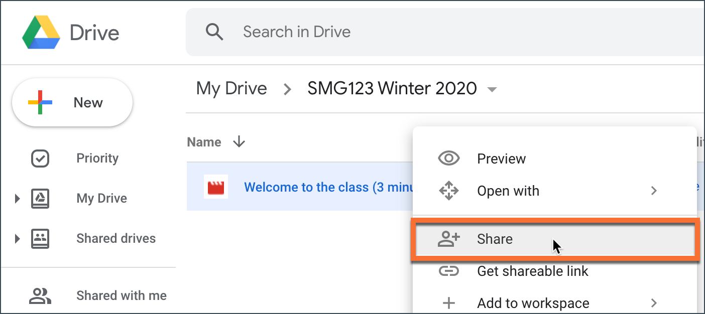 Find the "share" settings in Google Drive
