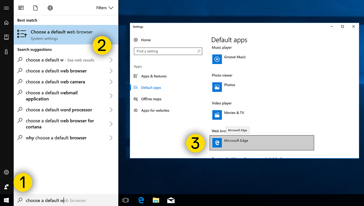 Screenshot of setting default browser in Windows 10.