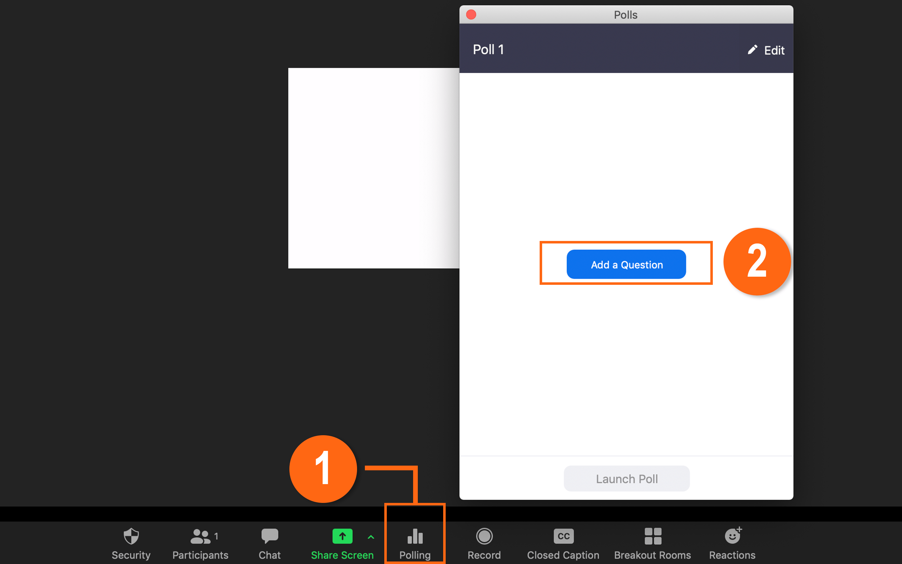 Adding questions to polls within the Zoom application 