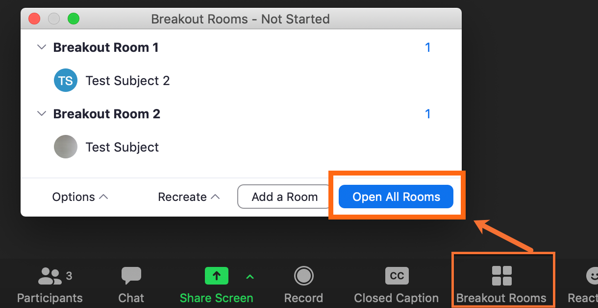 Open all rooms function in the breakout rooms 