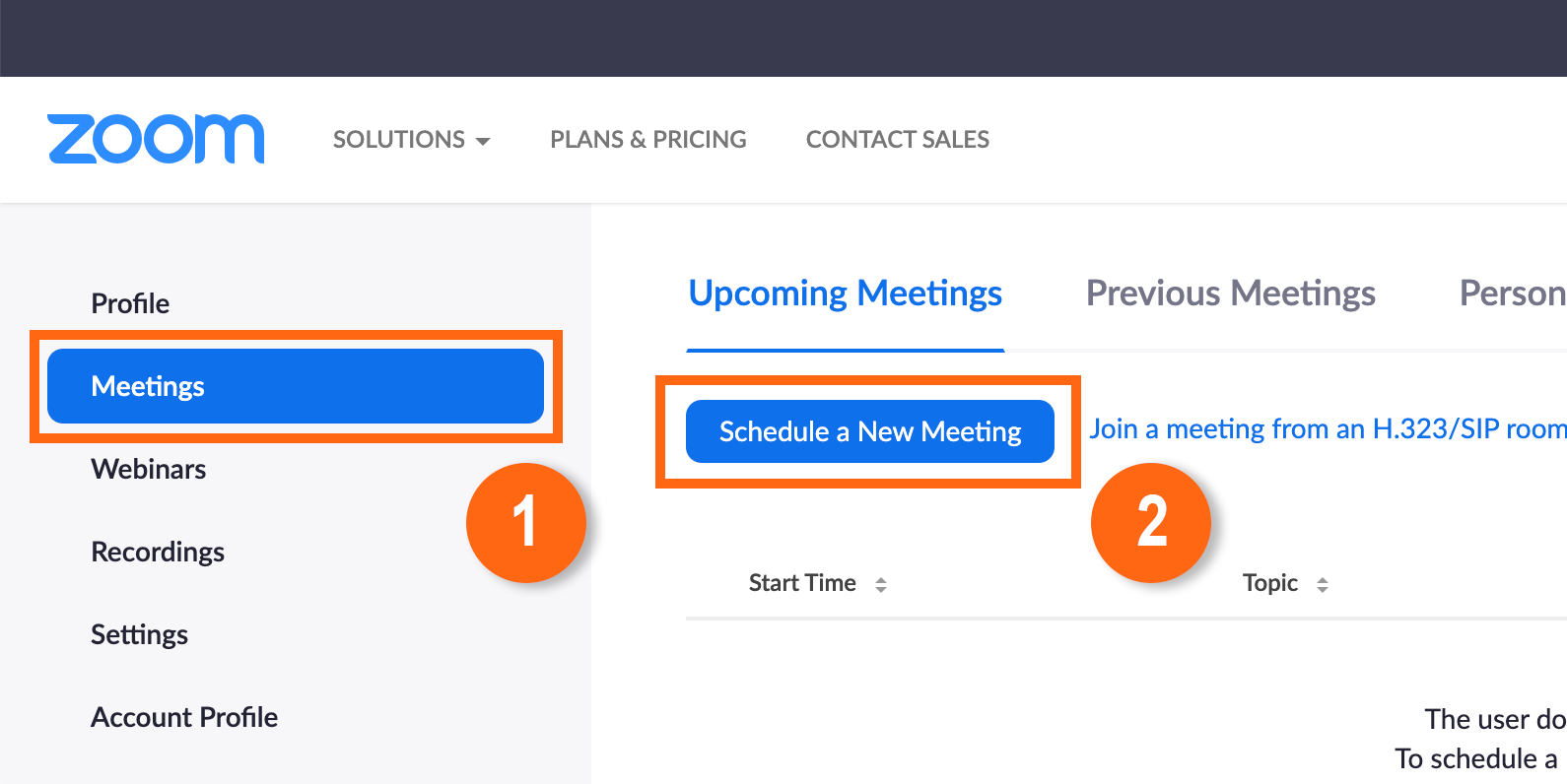 Schedule a new meeting in the zoom menu settings