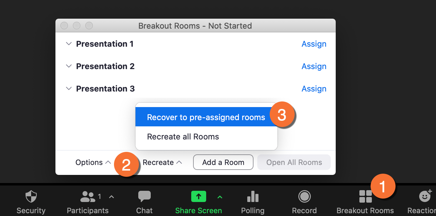 Recover pre-assigned breakout rooms