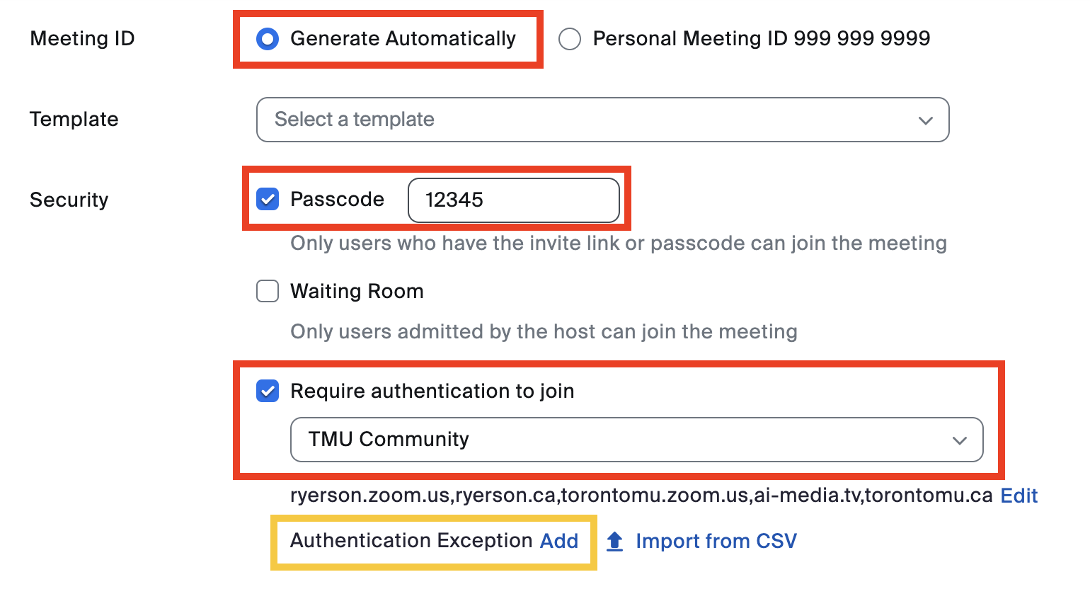 Ensure the security settings are enabled for your Zoom meeting