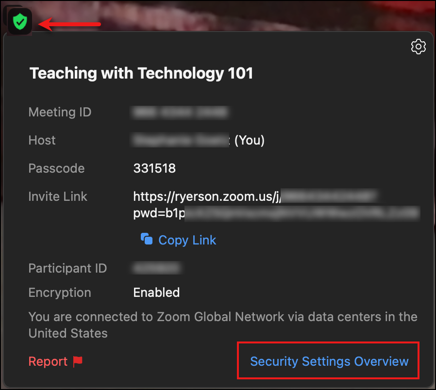 Details for this Zoom meeting, found by clicking the encryption icon