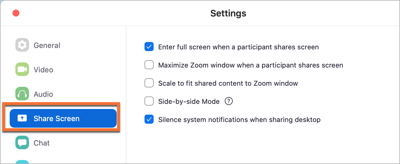 Zoom share screen settings