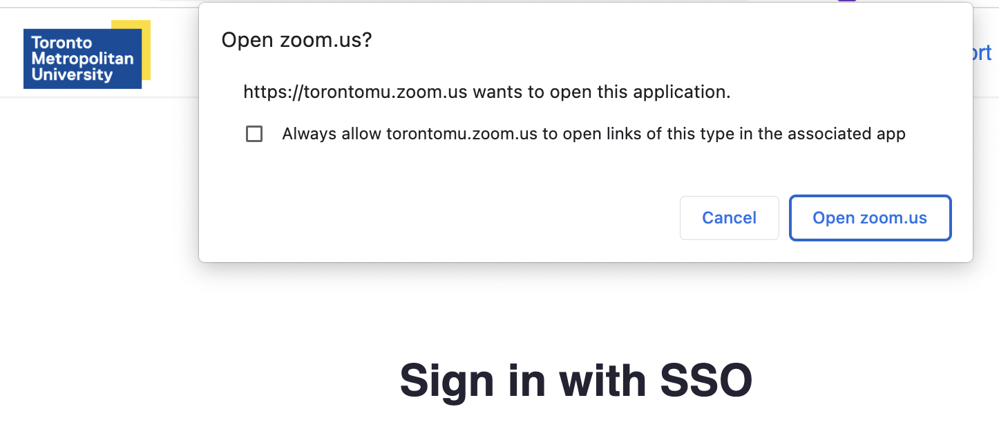 The browser will prompt you to open the Zoom.us application on your computer.