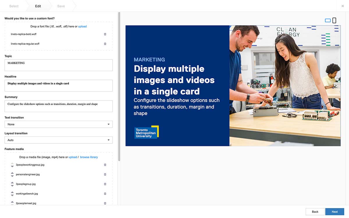 Announcement card Digital Signage Toronto Metropolitan University
