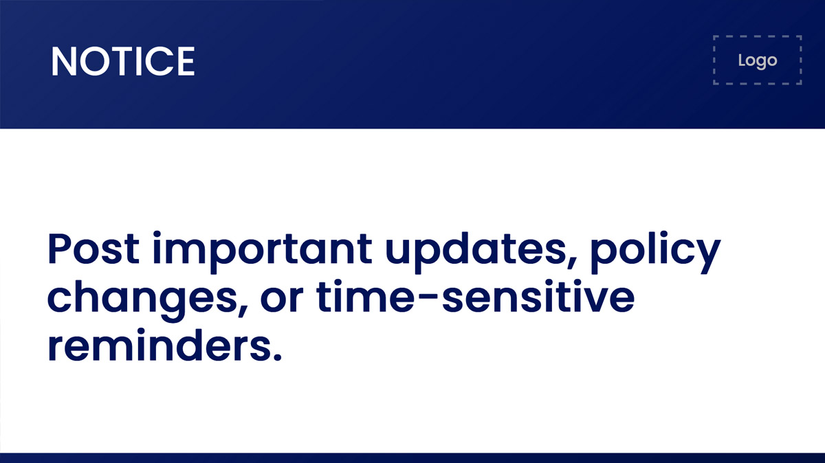 card example of notice text for important updates, reminders