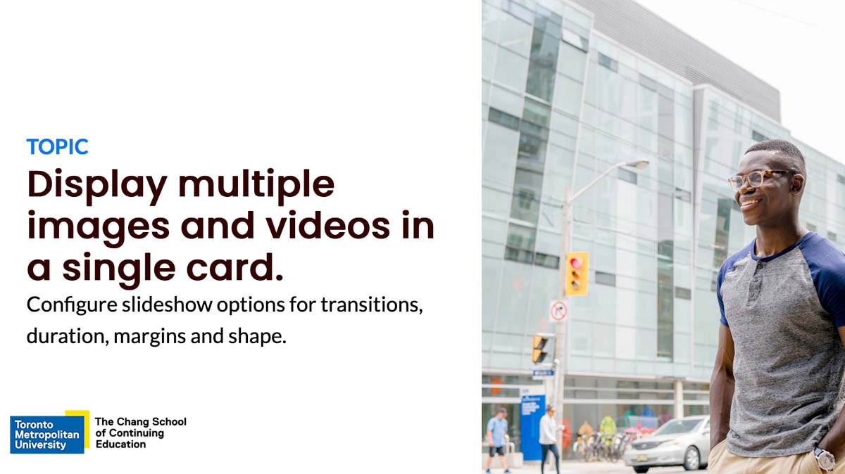 card example of photo beside text with school logo