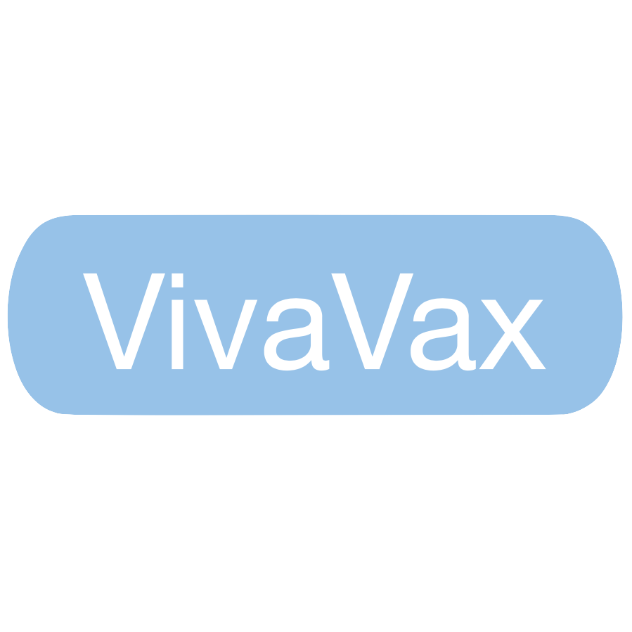 The logo for VivaVax has the company name in white over a light blue rectangle with rounded corners.
