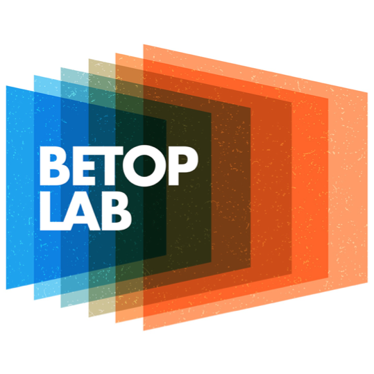 This is the logo for BeTop Lab and has the name of the company in white text in towards the left of the logo. There are semi-transparent blue, yellow, and organge squares behinds the text.