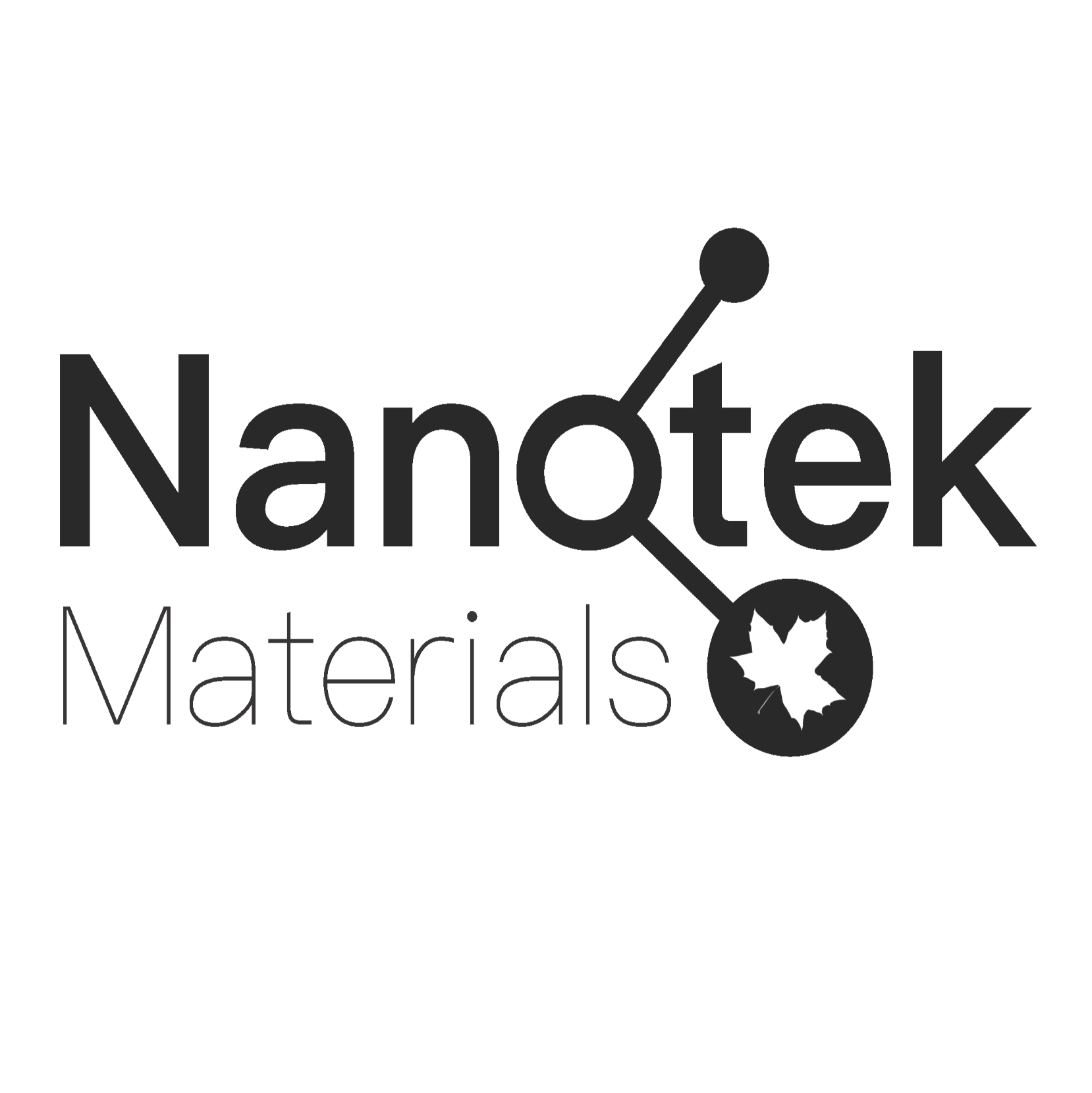 The logo for "Nanotek Materials" reads the company name in black. "Nanotek" is in bold and underneath reads "Materials" in regular font. 