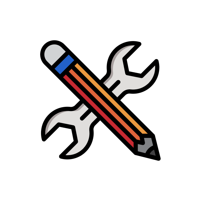An icon of a pencil and a wrench laying crossed over one another.